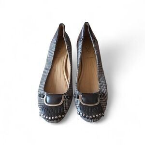 Circa Joan & David Luxe Series Flats 7M Houndstooth Leather Studded Ballet Shoes